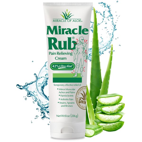 Miracle of Aloe Miracle Rub Pain Relieving Cream 8 oz, Fast & Effective Relief for Arthritis, Muscle, and Joint Pain - Maximum Strength UltraAloe Formula, Topical Analgesic