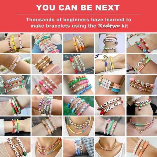 Redtwo 3400 Pcs Clay Beads Bracelet Making Kit, Friendship Bracelet Kit for Jewelry Making, Flat Polymer Heishi Beads with Charms, Gifts Crafts Set for Girls Ages 6-12
