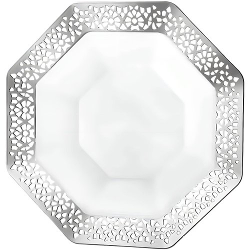 Lillian Tablesettings 5 oz | Silver Lacetagon | Pack of 10 Plastic Bowls, (34185)