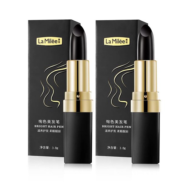 La Milee Hair Color Pencil - Instant Gray Root Coverage & White Hair Color Modify, One-Time Temporary Cream Stick for Root Touch Up (3.8g, 2 black)