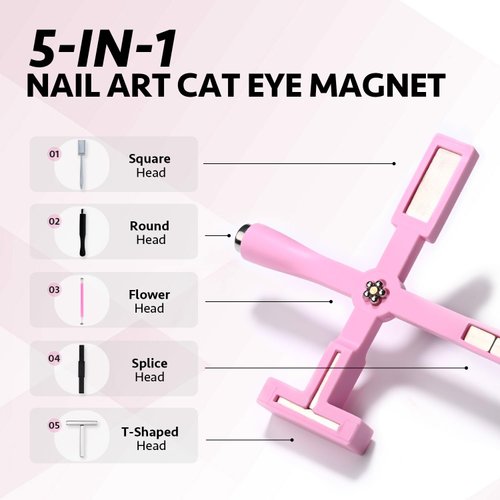 GAOY 5-in-1 Nail Magnet for Cat Eye Gel Polish Multi-Function 9D Nail Art Magnetic Stick Tool Nail Art DIY Manicure Home&Salon Use, Pink