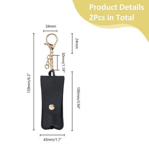 DICOSMETIC 2Pcs Lipstick Keychain Holder Portable PU Lipstick Case Chapstick Holder Bags Black Lipstick Holder with Alloy Lobster Claw Clasps and Iron Keychain for Women Travel Party