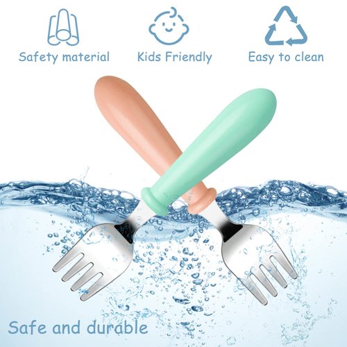 6 Pieces Toddler Forks Baby Forks Kids Forks with Round Handle, Stainless Steel Toddler Utensils Baby Silverware Metal Cutlery Set BPA Free, Dishwasher Safe