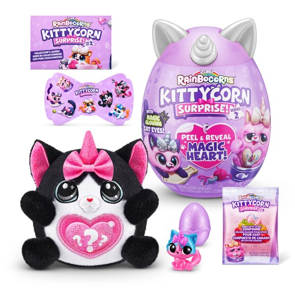 Rainbocorns Kittycorn Surprise Series 2 (Black Cat) by ZURU, Collectible Plush Stuffed Animal, Surprise Egg, Sticker Pack, Slime, Ages 3+ for Girls, Children