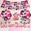 Kuormi Black Birthday Decorations Party Supplies Kawaii Sanro Party Favor Include Happy Birthday Banner, Cake Topper,Balloon，Cupcake Toppers, Carton Decorations for Women Teens