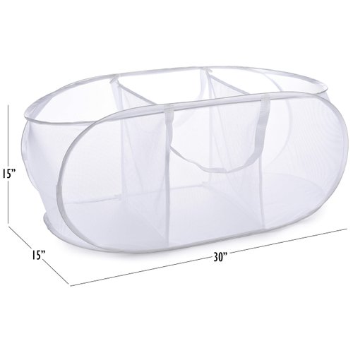 Handy Laundry Foldable Laundry Basket - Popup and Collapsible, Durable Mesh Material, Easy Carry Handles. Great Hamper for College Dorm, Laundry Room or Travel. (White | 3-Compartments)