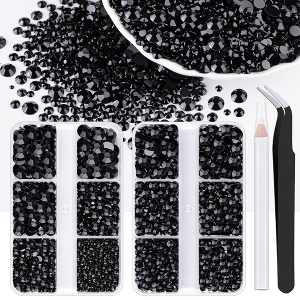 BELLEBOOST Resin Rhinestones Kits, 2/3/4/5/6mm Flatback Jelly Rhinestones, 2 Box Black Non Hotfix Crystal Gems for DIY Crafts Mugs Bottles Tumblers Clothes Makeup Nail Manicure