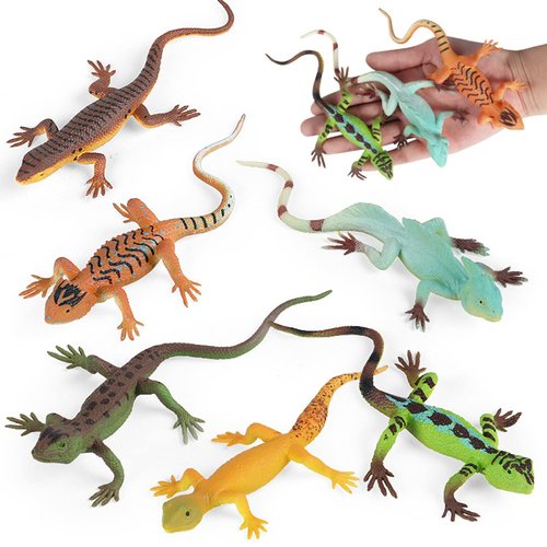 SCAHOW 6PCS Rubber Lizard Toys, Colorful Plastic Fake Lizards, Artificial Model Reptile Animal Figures for Kids Adults, Wild Creatures Figurines Halloween Party Favor Decoration