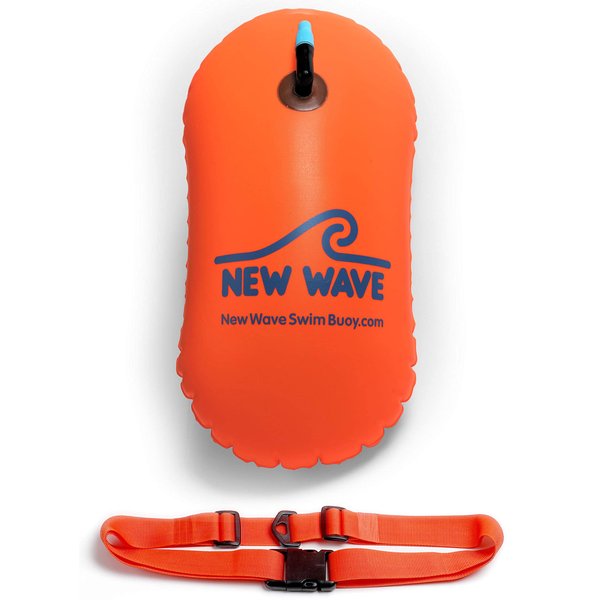 New Wave Swim Bubble for Open Water Swimmers and Triathletes - Swim Safety Buoy Float (Orange)