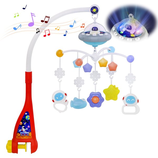 Eners Baby Crib Mobile with Music and Lights, Mobile for Crib with Rotation Baby Musical Hanging Toy, Baby Mobile for Bassinet for Newborn Infant Boys Girls Toddles (Red)