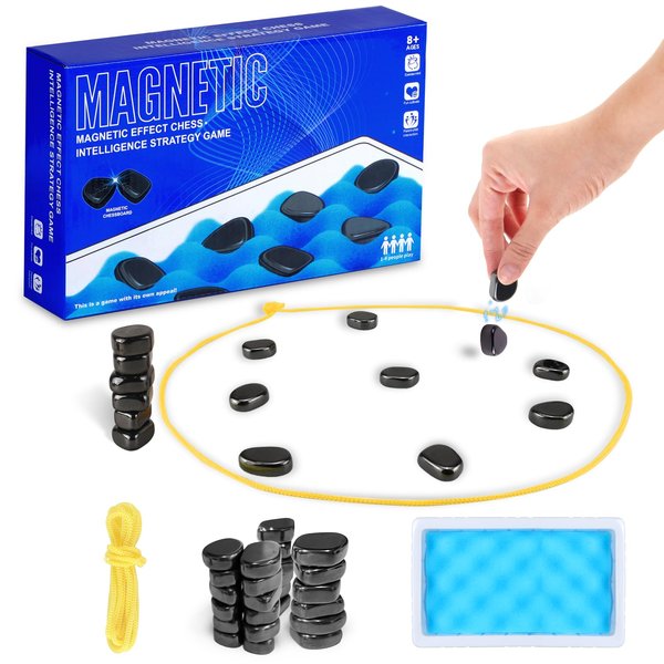 2024 New Magnetic Chess Game Set, Magnetic Chess Game Using String and Stones Wiht Sponge Chessboard, Strategy Game with Rocks, Family Game Party Game for Kids and Adults 20Pieces