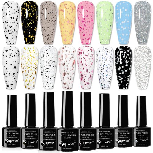 SUPWEE Pearl Gel Nail Polish 6 Colors Pearlescent Mermaid Nail Polish Shimmer Pink Blue Pearl White Gel Nail Polish Shell Swirl Thread Effect Soak Off UV LED Manicure Salon At Home Nail Art