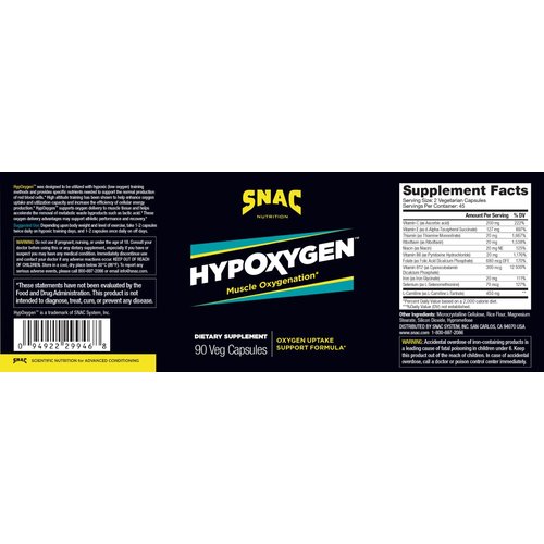 SNAC HypOxygen - Muscle Oxygenation Performance & Endurance Supplement, Improves the Body’s VO2 Max & Assists with Recovery from High-Repetition Exercise, 90 Veggie Capsules (45 Servings)