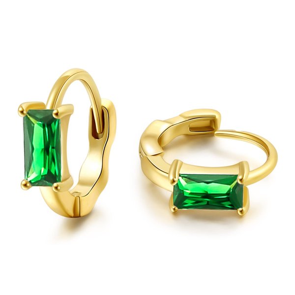 Small Gold Hoop Earrings for Women 14K Gold Plated Hoops Tiny Hypoallergenic Cubic Zirconia Cartilage Gold Huggie Hoop Earrings for Teen Girls (Green)