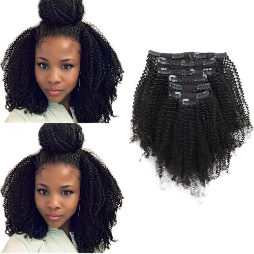 ABH AMAZINGBEAUTY HAIR Afro Coily Clip in Hair Extensions Real Human Hair 4B and 4C Double Wefts Remy Coily Clip ins for African Americans 120 Grams 7pcs 17 Clips, 1B Natural Black 16 Inch