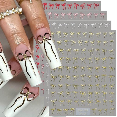 7 Colors Ultra-thin Bow Nail Stickers for Women Bronzing Bow Nail Decals for Nail Art Supplies 3D Colorful Ribbon Bows Nail Art Stickers Cute Nail Bow Stickers for Nails Design Women Nail Accessories