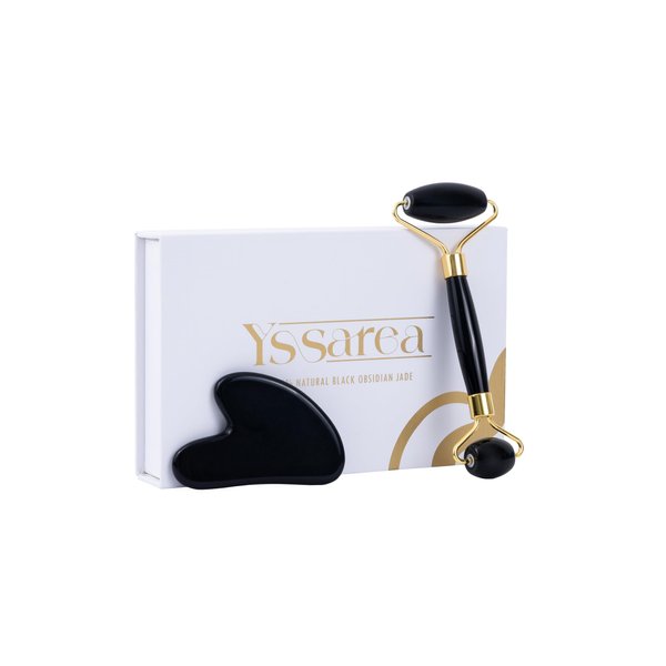 Generic Yssarea Obsidian Roller and Gua Sha - Face Roller | 100% Natural Obsidian Stone Set | Dual Sided Face Massager | Reduces Signs of Aging, Black