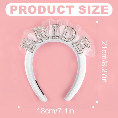 PEUTIER Pearl Bride Headband, White Bride To Be Headpiece Veil Pearl Rhinestones Bachelorette Party Hair Accessories Wide Bridal Hair Band for Wedding Party Decorations Bridal Shower Gift