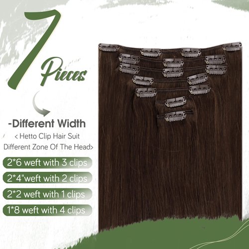 Hetto Brown Clip in Hair Extensions Human Hair #4 Dark Brown Extensions Clip in Human Hair 14 Inch Straight Clip in Extensions Human Hair 105g+20g 7pcs