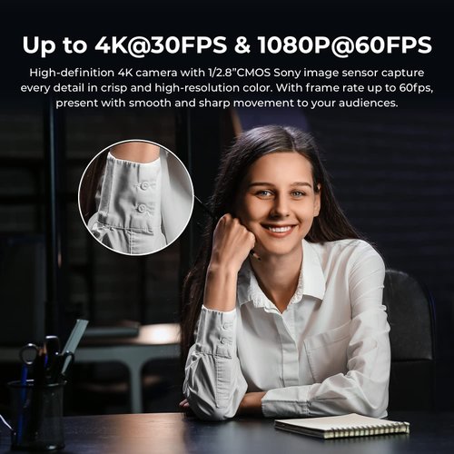 OBSBOT Meet AI-Powered 4K Webcam, AI Framing & Autofocus, Webcam with Microphone, Background Bokeh, 60 FPS, HDR Low-Light Correction, Beauty Mode, Webcam for PC, Streaming, Conference, Gaming, etc.