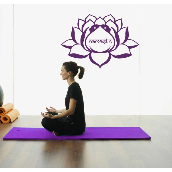 Hausewares Vinyl Decal Lotus Flower With Namaste Word Yoga Meditation Wall Art Decor Removable Stylish Sticker Mural Unique Design for Room