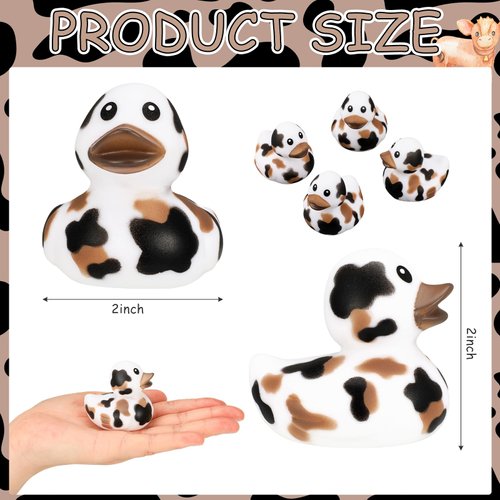 Poen 48 Pcs Cow Ducks Mini Cow Rubber Duck Bulk Cowboy Rubber Duck Fun Cow Print Duck Baby Bath Toy Cow Theme Baby Shower Birthday Bathtub Party Favors Swimming Pool Party Decorations (Black,Brown)