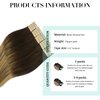 DOORES 20pcs 50g Hair Extensions Tape in Balayage Dark Brown to Chestnut Brown and Dirty Blonde Tape in Human Hair Extensions Real Hair Glue in Extensions Straight 16 Inch