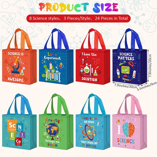 Sanwuta 24 Pcs Science Party Favor Bags Goodie Gift Treat Bag with Handles for Kids Students Party Supplies(Colorful Style)