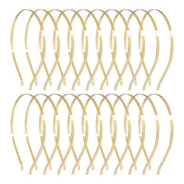Lawie 20 Pack Bulk 5 MM Wide Thin Silver Gold Black Plain Blank Hard Metal Headbands Base Hair Bands Clasps Tiara DIY Craft Accessories for Women (Gold)
