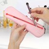KuAoyoja Travel Essentials Makeup Brush Holder, Silicone Cosmetic Make up Bag Portable Cosmetic Face Brush Organizer Soft and Sleek Brush Cover Case for Women (Pink)