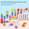 Toddler Montessori Toys Wooden Beads Sequencing Toy Set, Stacking Blocks, Matching Shapes, Lacing Beads, Shape Sorter Toys for 2 3 4 5 Year Old Boys Girls, STEM Preschool Learning Toys Gifts for Kids
