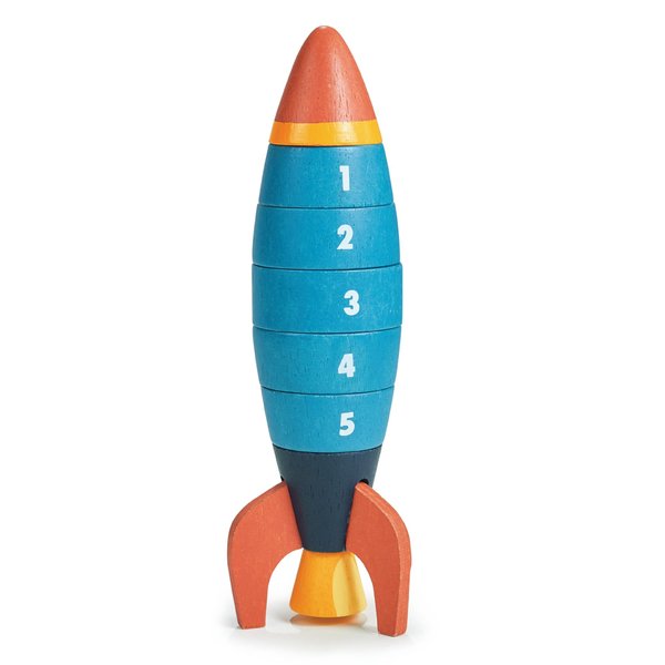 Mentari Toys - Stacking and Counting Rocket - 10pcs Space-Themed Ring Stacker Toddler Toy - Wooden Stacking Rings - Boost Fine Motor Skills and Early Counting Skills - Toddler Educational Toy - Age 3+
