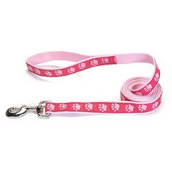 Guardian Gear Nylon Two-Tone Pawprint Dog Leash, 4-Feet x 5/8-Inch Lead, Pink
