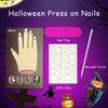 Generic Halloween Press on Nails Green Ghost Short Square Fake Nails Day of the Dead Glossy Glue on Nails for Women Girls DIY Nail Art