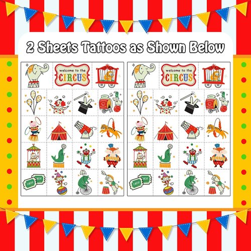 Cerlaza Luminous Circus Temporary Tattoos for Kids, Circus Carnival Theme Party Decorations Favors for Girls and Boys, Carnival Games Prizes Party Supplies Accessories -38 Styles