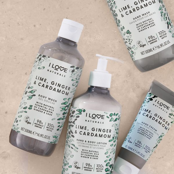 I Love Naturals Lime, Ginger and Cardamom Hand Wash - Hydrating Hand Soap with Essential Oils - Skin-Smoothing Formula - Plant-Based Cleansers - 16.9 oz