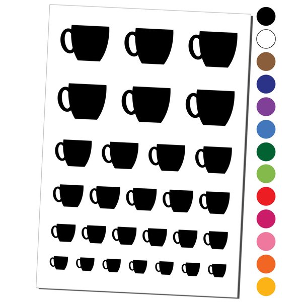 Coffee Mug Cup Solid Temporary Tattoo Water Resistant Fake Body Art Set Collection - Black (One Sheet)