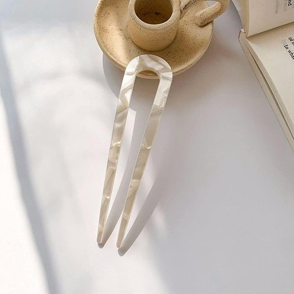 Off-White Elegant Vintage Hairstyle Tools Girls Simple Bun Maker U-Shaped Hairpin Checkerboard Hair Stick Korean Style Headwear Hair Styling Pins, Hair Accessories