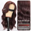 Nnzes Wigs with Curtain Bangs for Women Long Wavy Women's Charming Synthetic Lace Front Wigs with Bangs Natural Wavy Dark Auburn Brown Wigs Medium Length Wig Heat Resistant Hair for Daily Party Use
