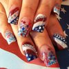 Independence Day Press on Nails Short Square 24Pcs Glossy Full Cover Acrylic Rhinestone False Nails with Patriotic Designs Glue on Fingernails USA Flag Artificial July 4th Fake Nails for Women Girls