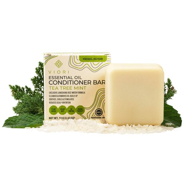 Viori Tea Tree Mint Essential Oil Conditioner Bar Made with Rice Water - Handcrafted All Natural Organic Conditioner