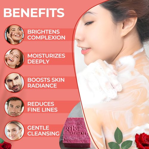GIBI Wild Rose Soap Bar - 7.06 Oz Moisturizing Rose Soap for Face & Body - Enhances Skin Radiance & Softness - Pure, Luxurious Rose Bar Soap for All Skin Types