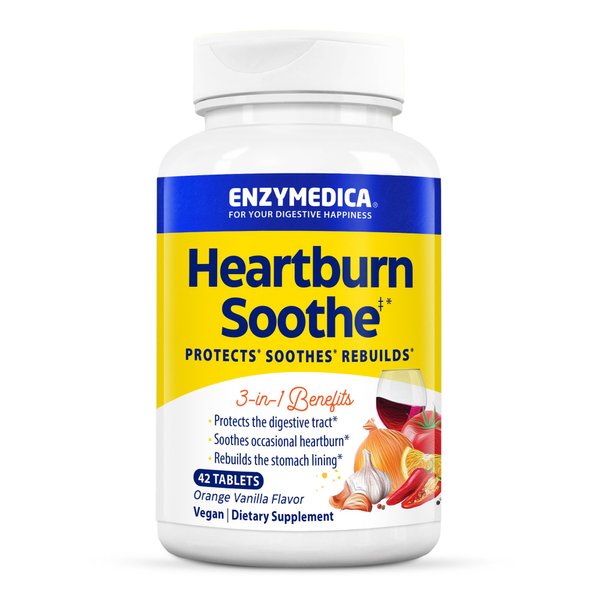 Enzymedica, Heartburn Soothe, Fast-Acting Digestive Aid, Vanilla Orange, 42 Chews (21 Servings)