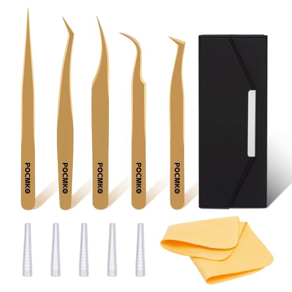 POCMKO Lash Extension Tweezer, 5 Pcs High Precision Lash Tweezers for Eyelash Extensions, Precision Eyelash Tweezers Set, Volume Lash Tweezers for Lash Extension, Lash Extension Supplies