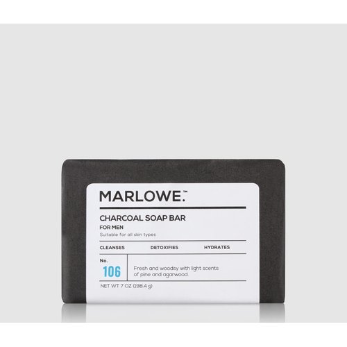 MARLOWE. Charcoal Face & Body Soap Bar No. 106 (7oz) | Best Cleansing & Detoxifying Bar for Men | Includes Natural Extracts, Shea Butter & Willow Bark | Amazing Scent