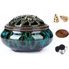 LAMDAWN Ceramic Incense Burner with Incense Stick Holder + Insulation use for Stick or Coil Incense, Sage Cones and Frankincense (Fambe Blue)