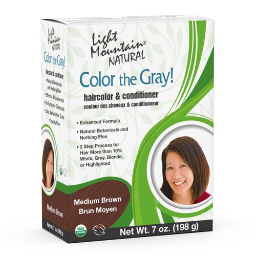 Light Mountain Henna Hair Color & Conditioner, Color the Gray – Medium Brown Hair Dye for Men/Women, Chemical-Free Semi-Permanent Hair Color for White, Gray, Blonde, or Highlighted Hair, 7 Oz
