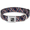 Dog Collar Seatbelt Buckle Plaid X3 Navy Orange White 9 to 15 Inches 1.0 Inch Wide
