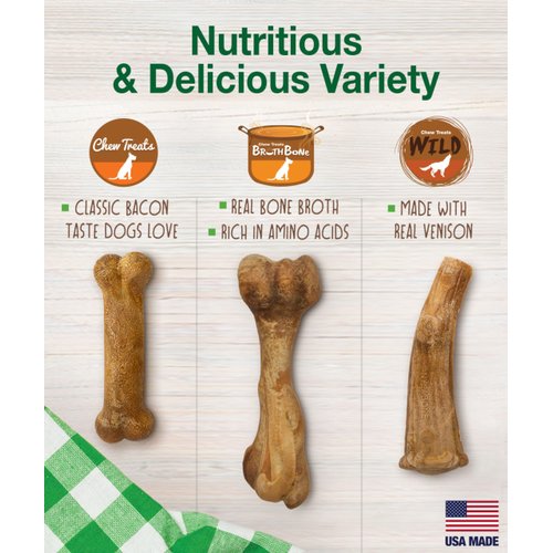 Nylabone Healthy Edibles Natural Dog Chews Long Lasting Ham, Bacon, & Venison Flavor Treats for Dogs, Medium (5 Count)