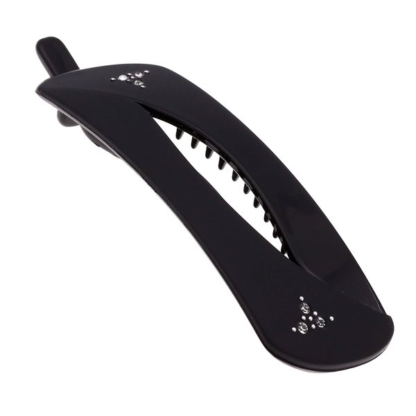 Camila Paris CP2690 French Hair Barrette Clip for Girls, Metal Free Closure, Black and Crystals, Strong Hold Grip Hair Clips for Women, No Slip Durable Styling Girls Hair Accessories, Made in France